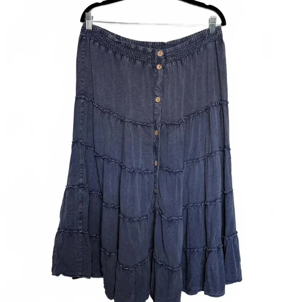 Y2K Navy Blue Tiered‎ Peasant Skirt